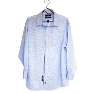Mens 17.5 Blue Pinstripe Oxford Normcore Long Sleeve Cotton Button Down Shirt ♥️